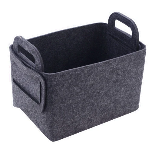 Minoisome Storage Basket Felt Storage Bin Collapsible& Convenient Box Organizer with Carry Handles for Office Bedroom Closet Babies Nursery Toys Laundry (Dark grey, 15.7inch（L）×11inch（W）×10inch（H）)