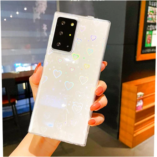 PTNKUIIY Case for Samsung Galaxy S20 Love Heart Case Colorful Clear Glitter Holographic Laser Heart Slim TPU Cases Soft Silicone Flexible Crystal Shockproof Phone Case for Women Girl