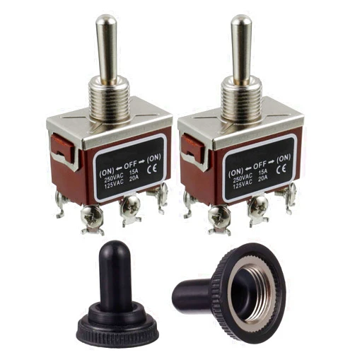 BOJACK RT1322FS Toggle Switch 125V 20A Momentary Automatic Reset Switches 250V 15A DPDT ON -Off- ON 6 Terminal pin Rocker Switch with Metal Waterproof Cap (Pack of 2 pcs)