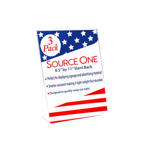 SOURCE ONE SOURCEONE.ORG 8.5 x 11 Thick Acrylic Slant Back Sign Holder, Ad Frame, Picture Frame, Clear sign holder, Acrylic flyer holder for Business, Office, Events, Trade Shows, Museums, Retail Stores (3 Pack)
