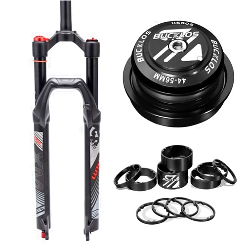 BUCKLOS 27.5inch MTB QR Manual Air Suspesion Fork & 44-56mm Black Headset & 11PCS Aluminium Alloy Spacers Black