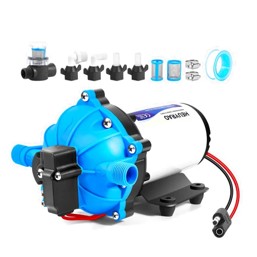 Heuyrao RV Fresh Water Pump 12V DC Quiet 7.0GPM 70PSI,5 Chamber Self Priming Diaphragm Water Pressure Pump with Heavy Duty Pressure Switch Strainer for RV,Marine,Camper,Yacht,Garden,Travel Trailer