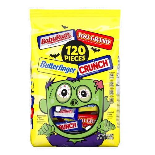 Butterfinger, CRUNCH, Baby Ruth and 100 Grand, 120 Count, Assorted Mini and Fun Size Individually Wrapped Candy Bars, Halloween Candy, 47.8 oz