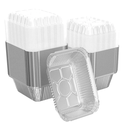 IHomeSet 30 Pack 1 lb Rectangular Disposable Aluminum Foil Pan 16 oz Take Out Food Containers with Clear Plastic Dome Lids, for Catering, Baking, Roasting Food