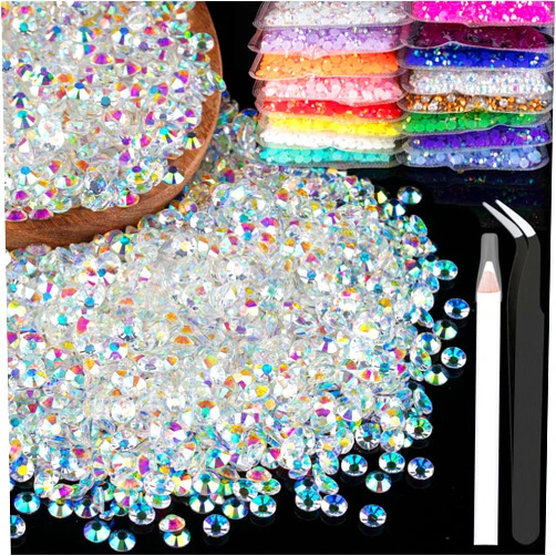 BELLEBOOST 2500pcs 5mm Resin Rhinestones Bulk, Transparent AB Flatback Round Jelly Rhinestones Bedazzling Non Hotfix Crystal Gems Large Quantity Wholesale for DIY Crafts Clothes Tumblers Face Makeup Manicure