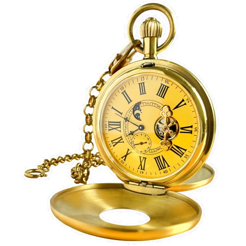 VIGOROSO Mechanical Hand-Wind Pocket Watch for Men, Half Hunter Double Covers 24-Hour Day Moon Phase, Luxury Watches with Tourbillon in Box