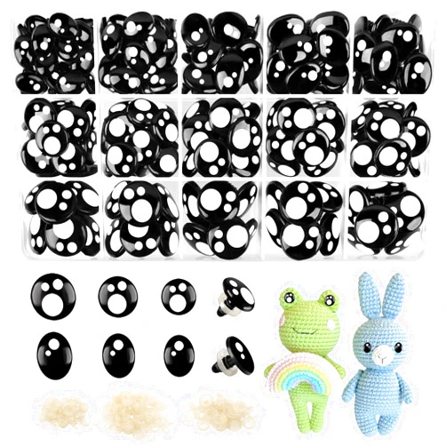 MAIOUSU STORE 315PCS Big Size Safety Eyes for Amigurumi, Stuffed Crochet Eyes with Washers 12-18mm Plastic Crochet Safety Eyes Black Safety Eyes for Crochet Stuffed Animal Eyes for Craft Bear