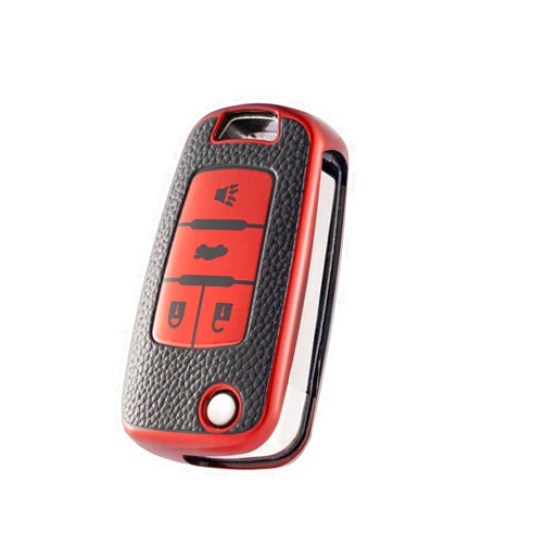 CHATYYD Key Fob Cover for Chevy, Smart Remote Car Key Case Cover Compatible with Chevrolet Cruze Equinox Camaro Malibu Sonic Volt Park Buick Encore Allure Regal(Red)