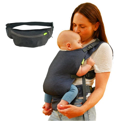 Infantino Fold & Go 2-in-1 Baby Carrier, Compact & Lightweight, Adjustable, for Babies 12-40lbs, Gray