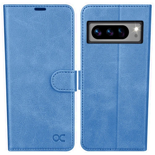 OCASE Compatible with Google Pixel 8 Pro Wallet Case, PU Leather Flip Folio Case with Card Holders RFID Blocking Kickstand [Shockproof TPU Inner Shell] Phone Cover 6.7 Inch 2023 (Light Blue)