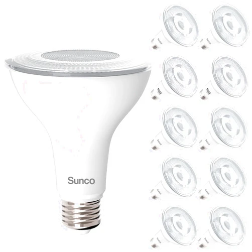 Sunco Lighting Sunco 10 Pack PAR30 LED Bulb, Outdoor Flood Light Bulbs, Exterior Long Neck Lighting, 850 LM, 11W (75W Equivalent), 2700K Soft White, E26 Base, Dimmable, IP65 Waterproof UL