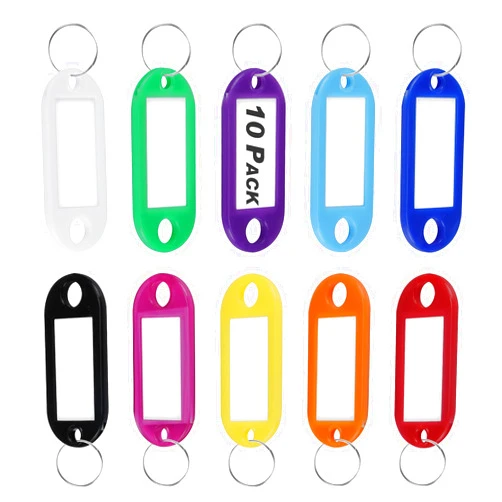 Lhocm Key Tags, Key Labels, 10 Pack Plastic Key Tags with Ring and Label Window, Key Chain ID Tags/Identifiers for Name, Luggage, Bags, Backpack, 10 Colors