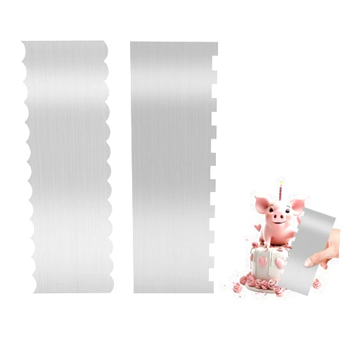 Mozeat Lens 2Pcs 9 Inch Stainless Steel Cake Scraper Cake Decorating Tools Double Sided Patterned Edge Stripe Edge Smoother Scraper Cake Decorating Comb Metal Cake Carving Smoothing Cream Pastry Baking