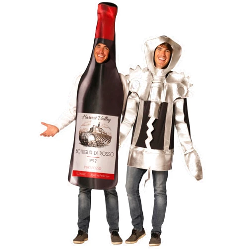 Rasta Imposta Halloween Costume Winged Corkscrew & Get Real Bottle of Red Wine Couples, Men and Women, Adult One Size