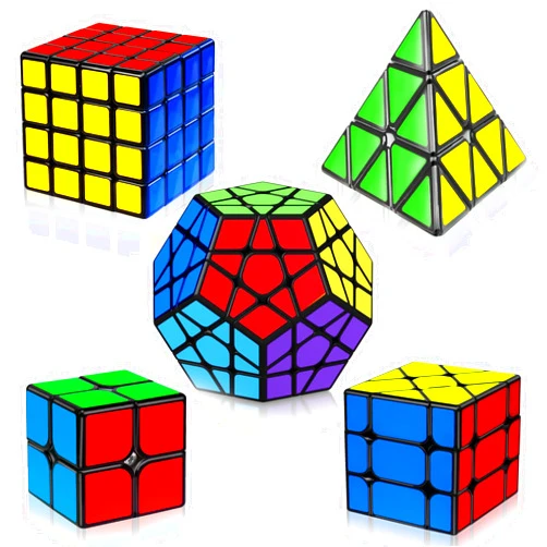 AuntyFey 5 Pack Speed Cube Set, Magic Cube Set Includes Speed Cube 2x2, 3x3, 4x4 Speed Cube, Pyramid Triangle Speed Cube, Speed Cube for Kids Toddlers Adults, Puzzle Cube Set for Kid