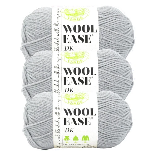 Lion Brand Yarn Lion Brand Wool-Ease DK Yarn, Yarn for Knitting, Crocheting, and Crafts, Quiet Grey, 3 Pack