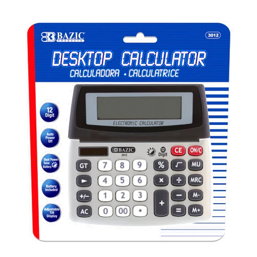 BAZIC Products BAZIC 12-Digit Dual Power Desktop Calculator with Adjustable Display (3012)