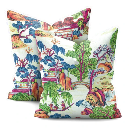HUBUYTEFE Colorful Chinoiserie Pillow Covers 18x18 Set of 2,Blue and White Pillow Covers Outdoor Decorative Linen Pillow Covers for Couch Bed Sofa Cushion Farmhouse Pillowcases