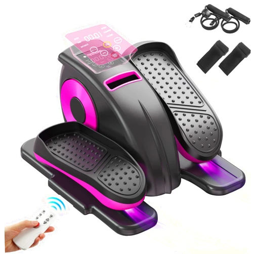 Mysuntown Under Desk Elliptical for Home, Leg Exerciser While Sitting for Seniors, Quiet and Portable Ellipse Leg Exerciser with Remote Control & Pedals Straps & 12 Adjustable Speed, Bliss Pink