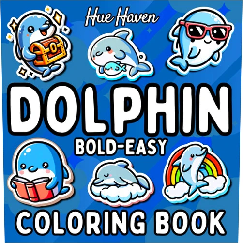 By Hue Haven (Author) Dolphin: Easy and Bold Coloring Book for Kids and Adults, Simple Stress Relief Cute Dolphins Design.