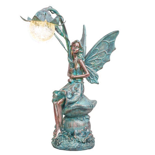 TERESA'S COLLECTIONS Garden Statues Fairy Sculptures & Statues, Outdoor Solar Light Garden Decor Resin Patina Bronze Figurines for Outdoor Decor, Valentines Decorations Gifts for Women Mom, 13.8''