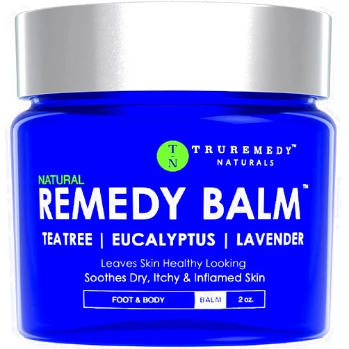 Truremedy Naturals - Remedy Balm with Tea Tree Oil - Soothing Itch Relief Ointment for Rash & Itchy Skin - Moisturizing Cream for Dry Skin - 100% Natural Foot & Body Balm - Lavender & Eucalyptus, 2oz