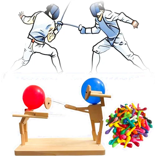 Milune Balloon Bamboo Man Battle - 2024 New Handmade Wooden Fencing Puppet,Wooden Robot Battle Game for Two Players,Fast Paced Balloon Battle,Balloon Fighting Party Game - Fun and Exciting 30cm*5