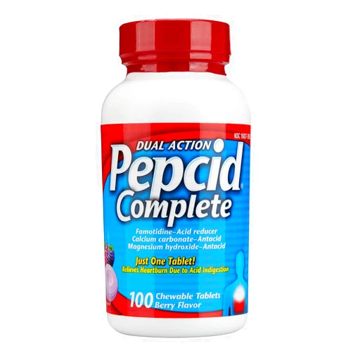 Pepcid Dual Action Pepcid Complete, Tropical Fruit, 100 Chewable Tablets Per Bottle (3 Pack)