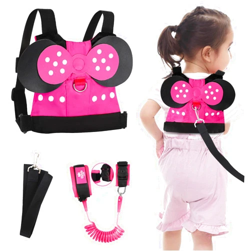 Lehoo Castle Toddlers Leash for Walking + Key Lock Design Anti Lost Wrist Link, 3 in 1 Baby Leash Kids Wrist Link for Toddlers, Safety Harness Belt Strap Wristband (Pink Minnie Toddler Leash)
