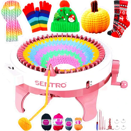PKHOUHYI SENTRO Knitting Machine 48 Needles Knitting Machine with Row Counter, Smart Automatic Knitting Loom Machine for Adults and Beginner, Circular Knitting Crochet Machine Kit for Hat,Scarf,Glove,Sweater