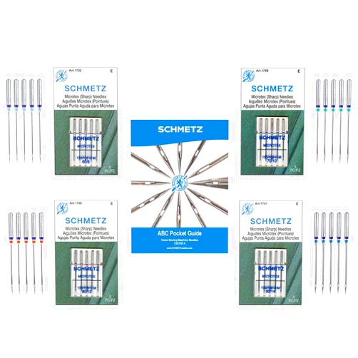 SCHMETZ Microtex Sewing Machine Needle Combo Pack (20 Needles Total and 1 SCHMETZ ABC Pocket Guide)