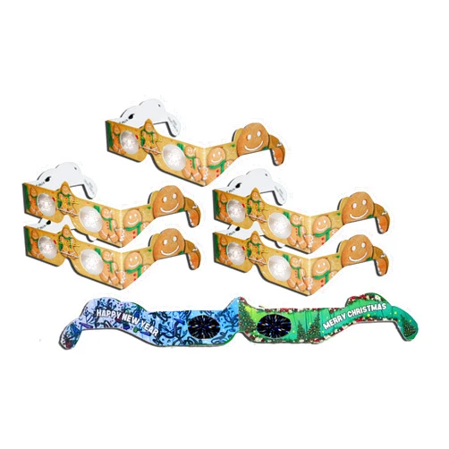 HolidayEyes(R) Christmas 3D Glasses - Holiday Eyes (R) Gingerbread Man Christmas Glasses 6 Pair Variety Pack -5 Gingerbread Man Glasses and 1 Christmas/New Years Fireworks Glasses -All Folded, Ready to wear
