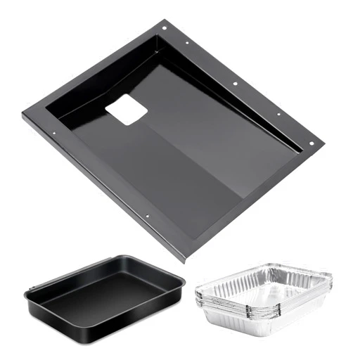 QuliMetal 69803 Grease Tray for Weber Spirit E-210, E-220, Spirit 200 Series Grills (Front Control Knobs) – Includes 67047 Catch Pan Holder and 10 Foil Drip Pan Liners