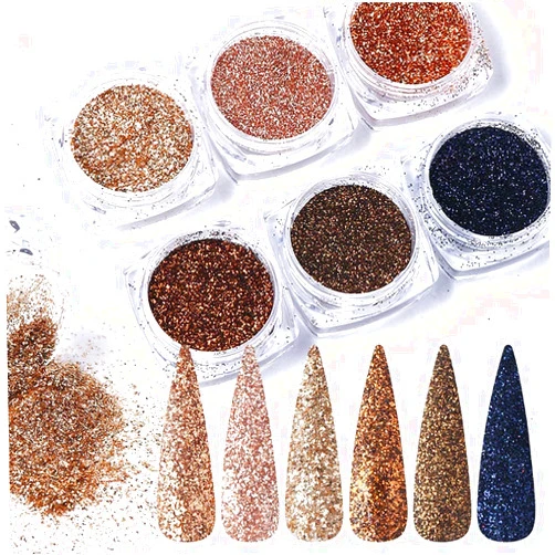 Furimuk 6 Boxes Holographic Sugar Glitter Nail Art Sequins Kits 3D Metallic Shining Flakes Acrylic Powder Dust for Women Nails Design Manicure Decorations