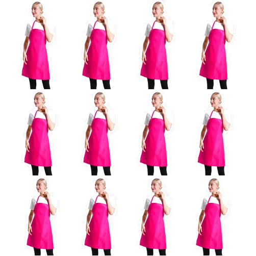 TSD STORY 12 Pcs Bib Bulk Hot Pink Aprons for Women Men Adult Girls Unisex with 2 Pockets, Baking Cooking Kitchen Painting Apron (Pink,12 pcs)