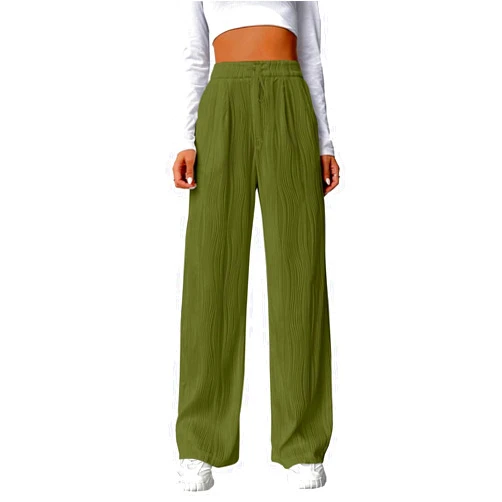 EVALESS Casual Textured Pants for Women Fall 2024 Trendy Drawstring Elastic High Waist Palazzo Pants Straight Leg Trousers