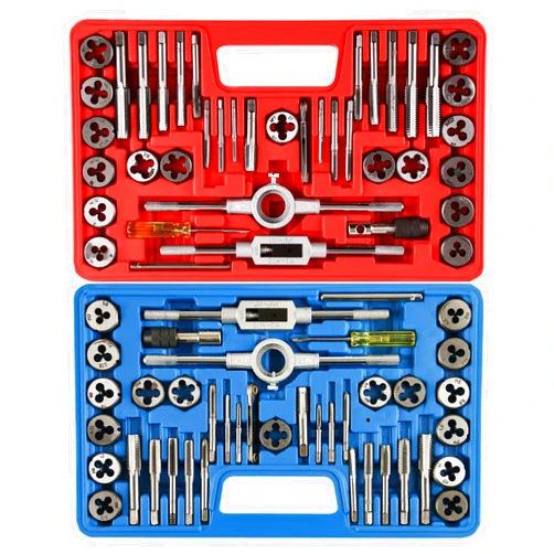 Anfrere 80pcs Tap and Die Set, SAE & Metric Tap Die Wrench Set, Metric Standard M3 to M12 Coarse Fine Rethreading Threads Bits for Cutting External and Internal Threads, NC, NF, NPT Repair Tools