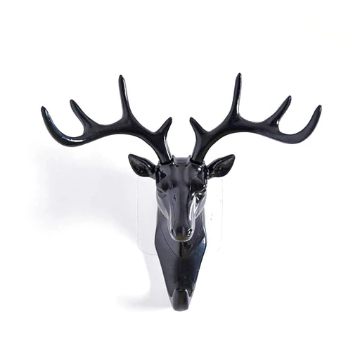 Jkhome Deer Wall Key Holder Hook Hanger with 9 Hooks Storage Wall Mounted Decorative Organizer Without Drilling, Black