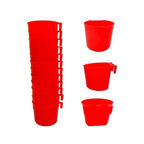 TIANTUTUTEC 12pcs Bird Feeder Cage Cups Hanging Chicken Water Cups Pet Bowl with Hooks Rabbit Food Dish for Cages Plastic Feeding & Watering Supplies for Pigeon Poultry Roosters Gamefowl Parakeet (12PCS-Red)