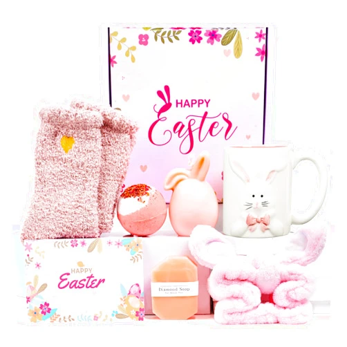 Larchio Easter Basket Essentials For Adults Easter Gifts for Women Basket Sutffers for Teen with Bunny Mug Scented Candle Spa Gifts for Women Teen Girls