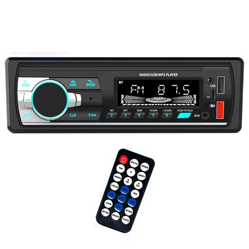 Aototeck Single DIN Car Stereo Bluetooth Hands-Free, 12V-24V Car Radio with TF/Dual USB/AUX Port, 1 Din Car Audio FM Radio with Colors Lighting, Digital MP3 Player with Steering Wheel Remote Control