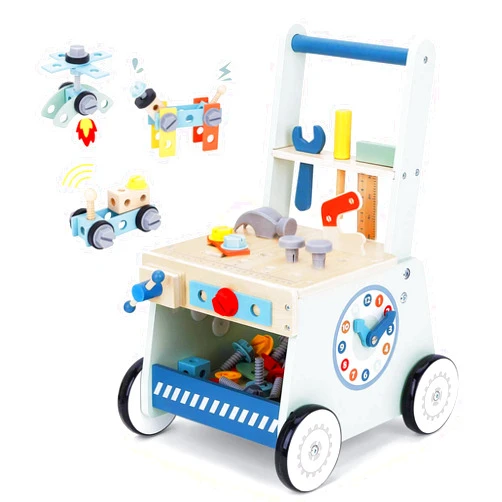 Bpmfkid 2-in-1 Baby Push Walker - Wooden Push Walker and Tool Toy for Babies - Toddler Learning Activity Walker for Girls Boys 1-3 Years - Educational and Sturdy Construction