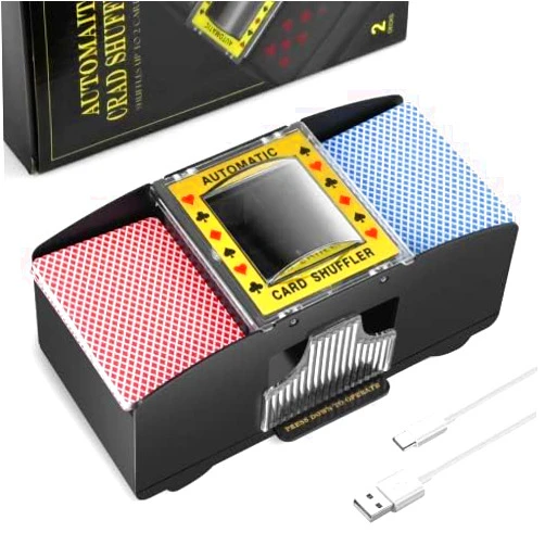 AutoAli Nileole 2 Decks Automatic Card Shuffler, USB-C/Battery-Powered Hybrid Model Shuffler for UNO, Phase10, Texas Hold'em, Poker, Home Card Games, Blackjack, Party Club