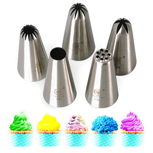 Cangool Professional large Piping tips 5pc, Stainless Steel Seamless Icing Piping Nozzles