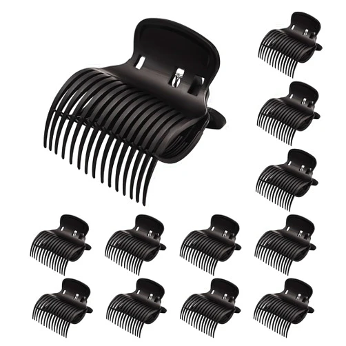 D Hot Roller Clips - 12PCS Plastic Black Claw Clips for Small, Medium, Large and Jumbo Hair Rollers, Replacement Clips for Women's Hair Styling