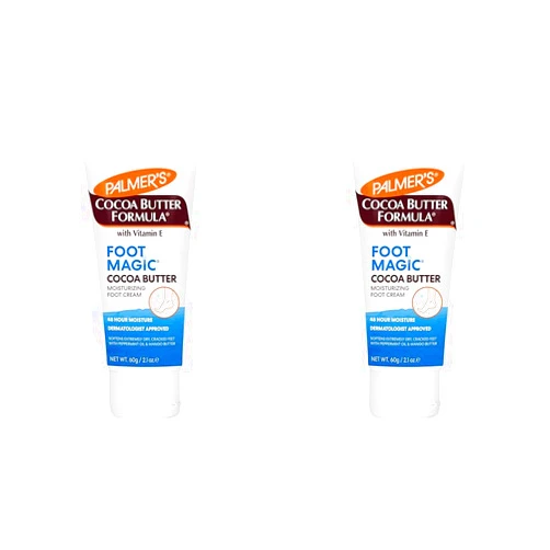 Palmer's Cocoa Butter Formula Foot Magic Moisturizing Foot Cream for Dry, Cracked Heels, Feet Moisturizer with Peppermint Oil & Vitamin E, 2.1 Ounces (Pack of 2)