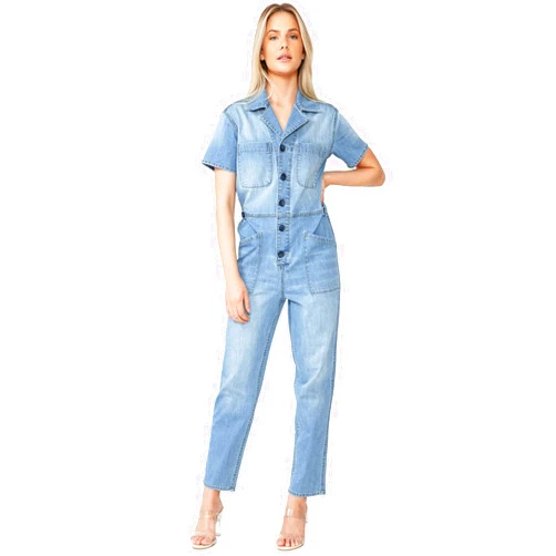 Lana Roux Womens Aviator Utility Denim Jumpsuit