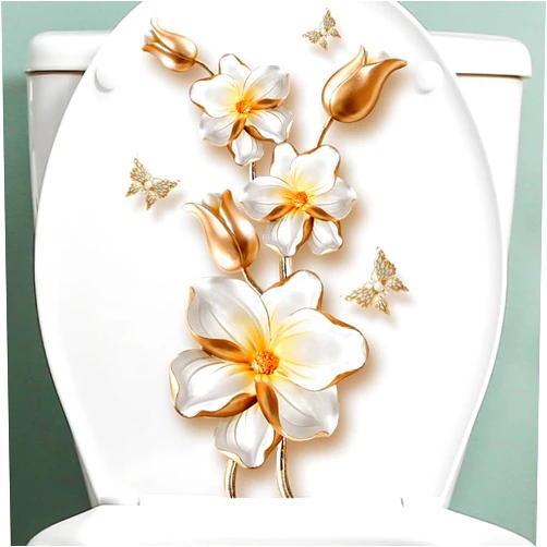 Paleery@FC Rose Flower Butterfly Toilet Cover Sticker Decals,Flower Butterfly Leaf Waterproof Toilet Lid Tank Seat Decals Cistern Self-Adhesive Bathroom Wall Sticker