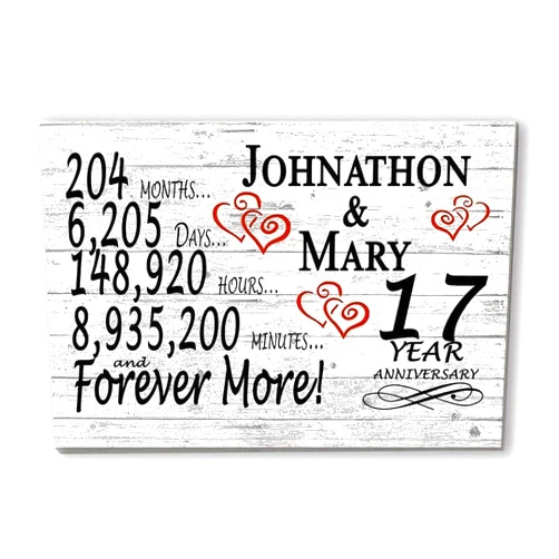Broad Bay Personalized 17 Year Anniversary Sign Gift 17th Wedding Anniversary Present For Couple Days Minutes Years - Solid Wood - 16.5in x 10.5in x .75in (17 Year)