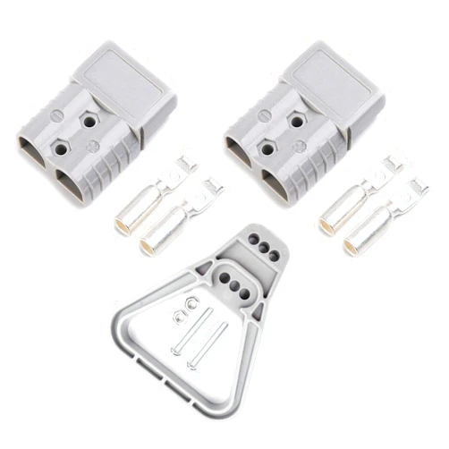 Mr.Brighton LED 175Amp Anderson Compatible 2 Pole Power Connector Plug Grey w/Terminals for #2 AWG Wire[2 housings+4 Terminal pins+1 Handle]